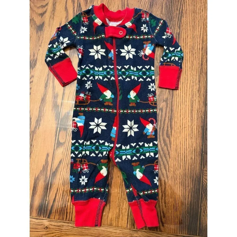 Hanna Andersson Blue Red Gnomes Print Christmas Sleeper Footie Size‎ 3-6 Months